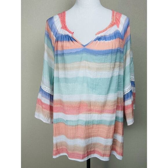 Zac & Rachel Woman 3X Pastel Colorful Bell Sleeve Blouse Peasant Boho Whimsy - Picture 1 of 12